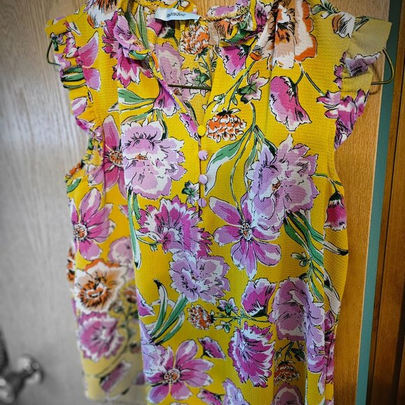 mandee Tops - women's floral sleeveless top pinks and yellows by mandee size small